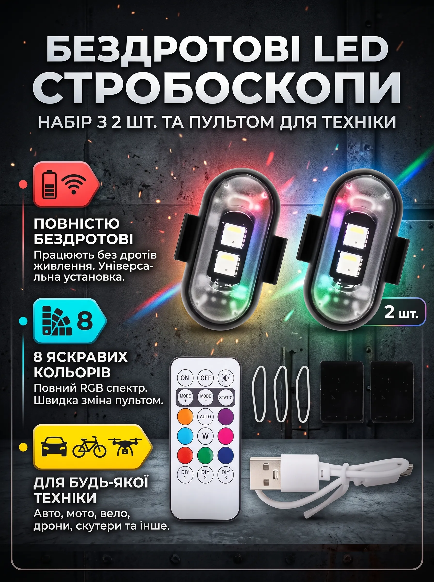 Бездротові LED стробоскопи з пультом